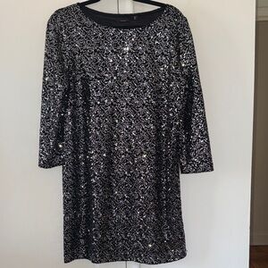 Tahari Black Sequin Shift Dress